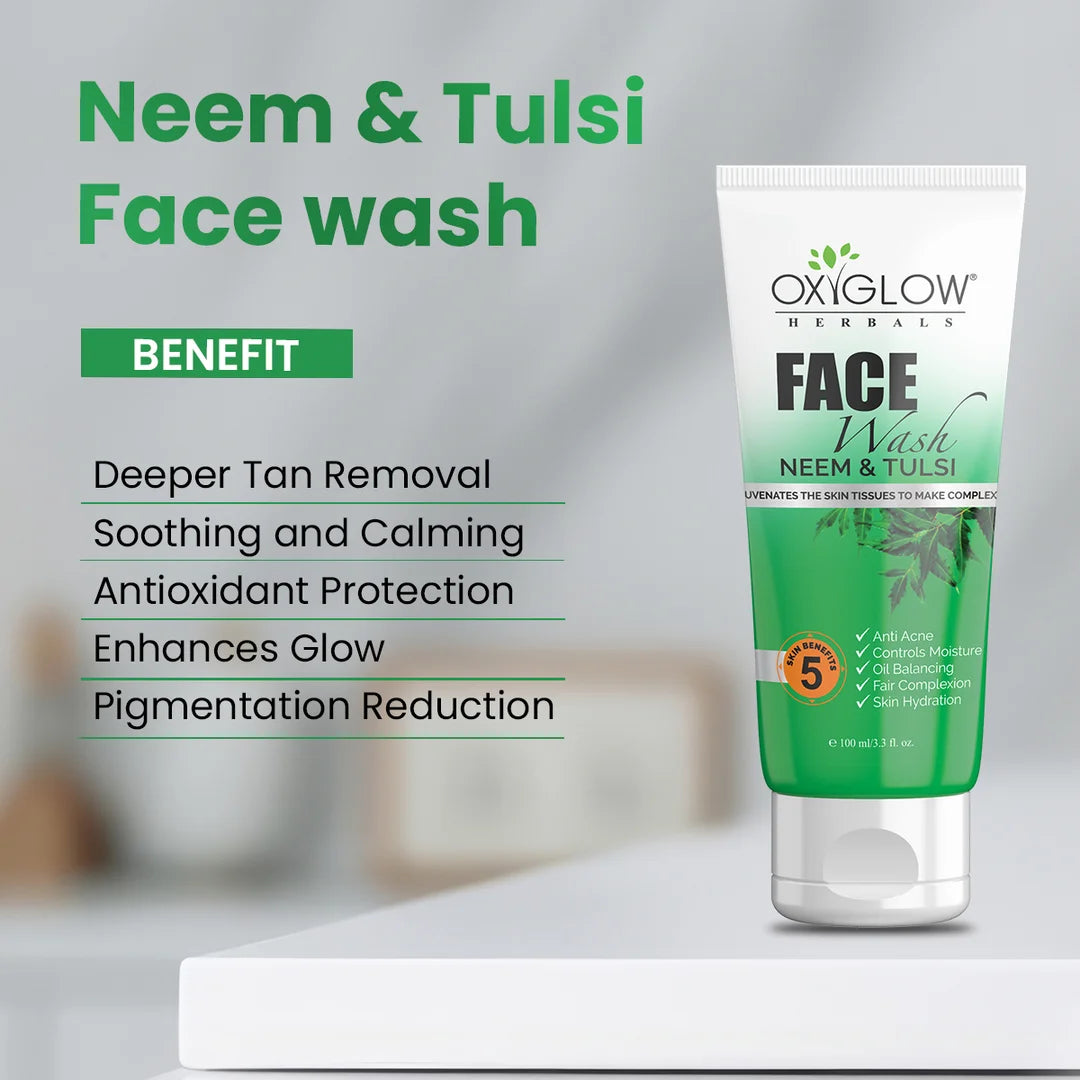 OxyGlow Herbals Neem Tulsi Face Wash - 100ml | Anti Acne | Oil Balancing & Fair Complexion | Skin Hydration