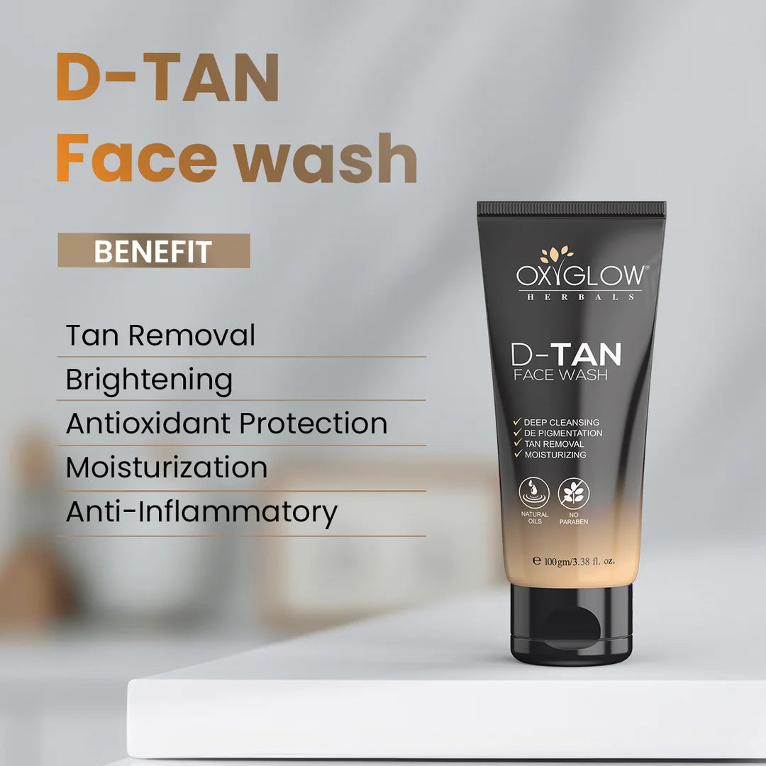OxyGlow Herbals De-Tan Face Wash - 100ml | Helps Removes Dirt | Brightening & Glowing Skin | Deep Cleansing & Tan Removal