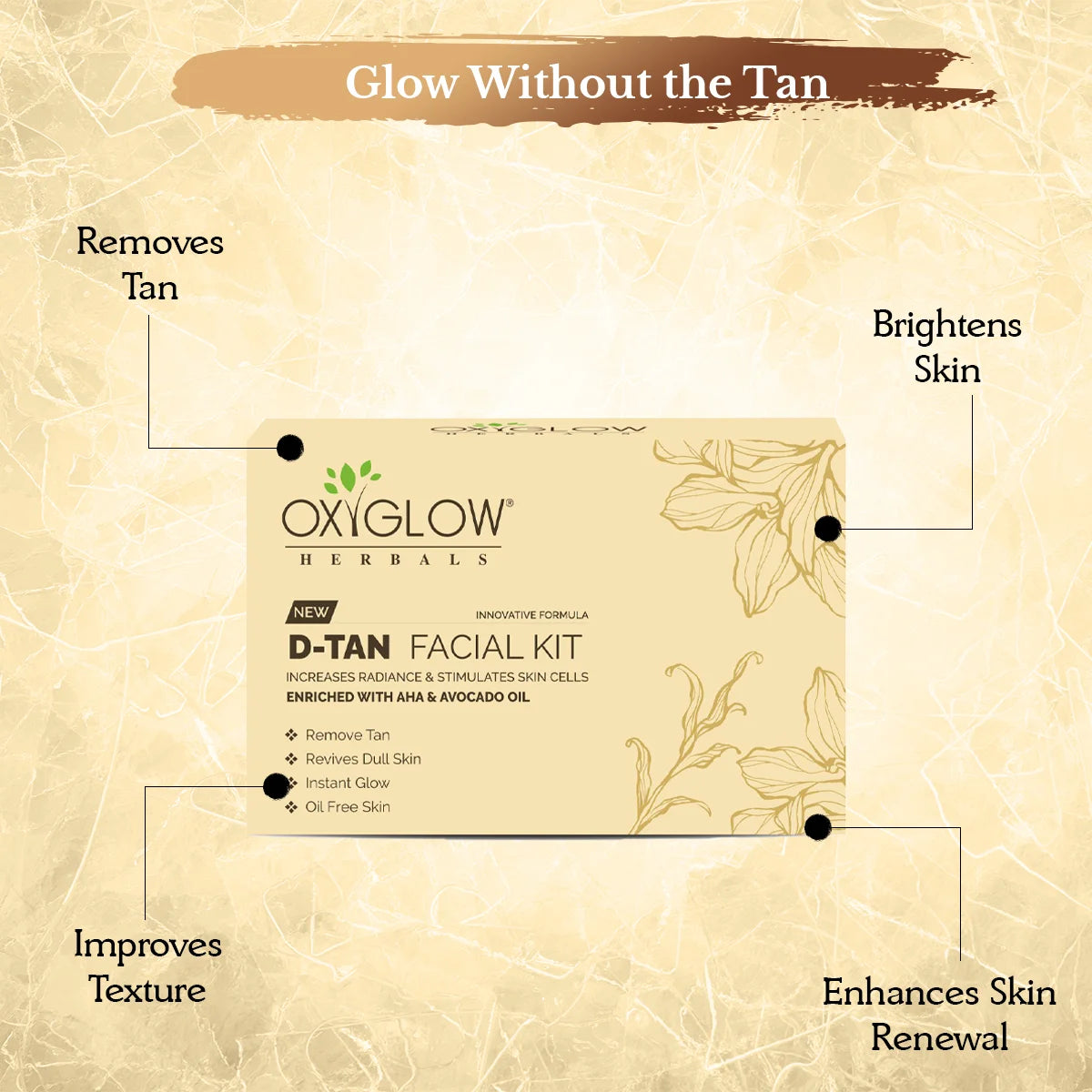 OxyGlow Herbals D-Tan Facial Kit | Remove Tan & Instant Glow | Increases Radiance & Stimulates Skin Cells | Suitable for All Skin
