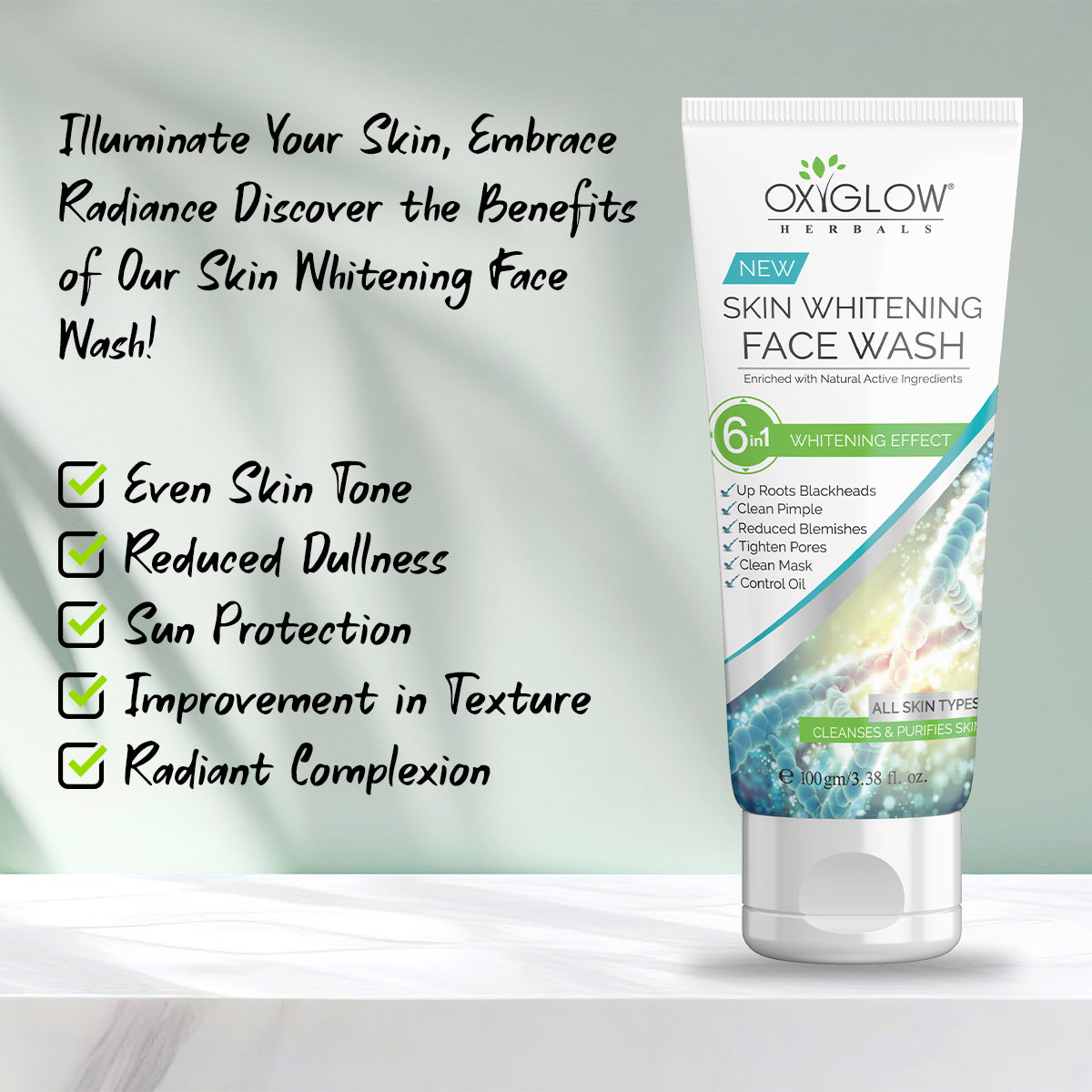 OxyGlow Herbals Skin Whitening Face Wash - 100 ml | Enriched with Natural Active Ingredients | Fade Marks & Dark Spots