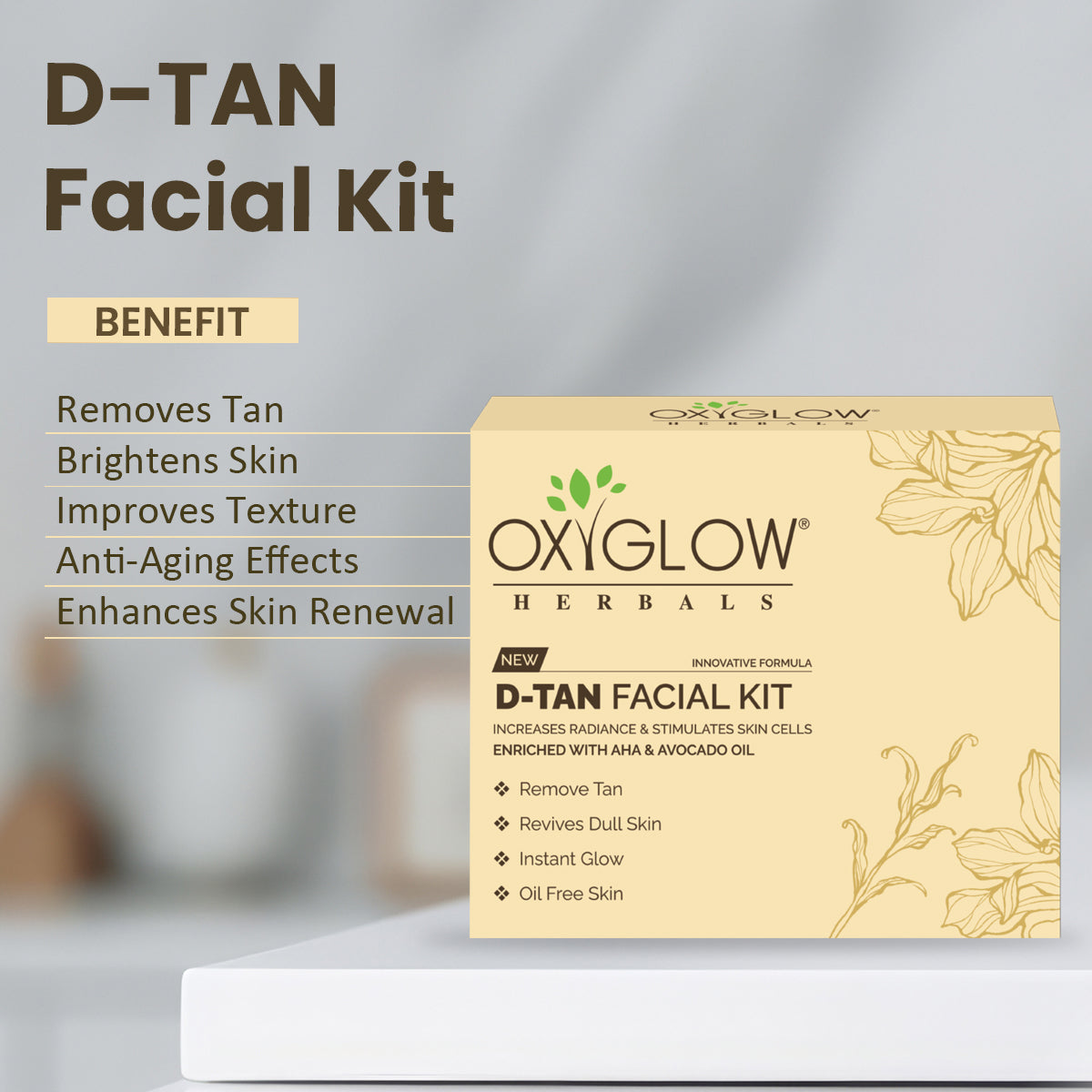OxyGlow Herbals D-Tan Facial Kit 250gm | Remove Tan & Instant Glow | Increases Radiance | Suitable for All Skin