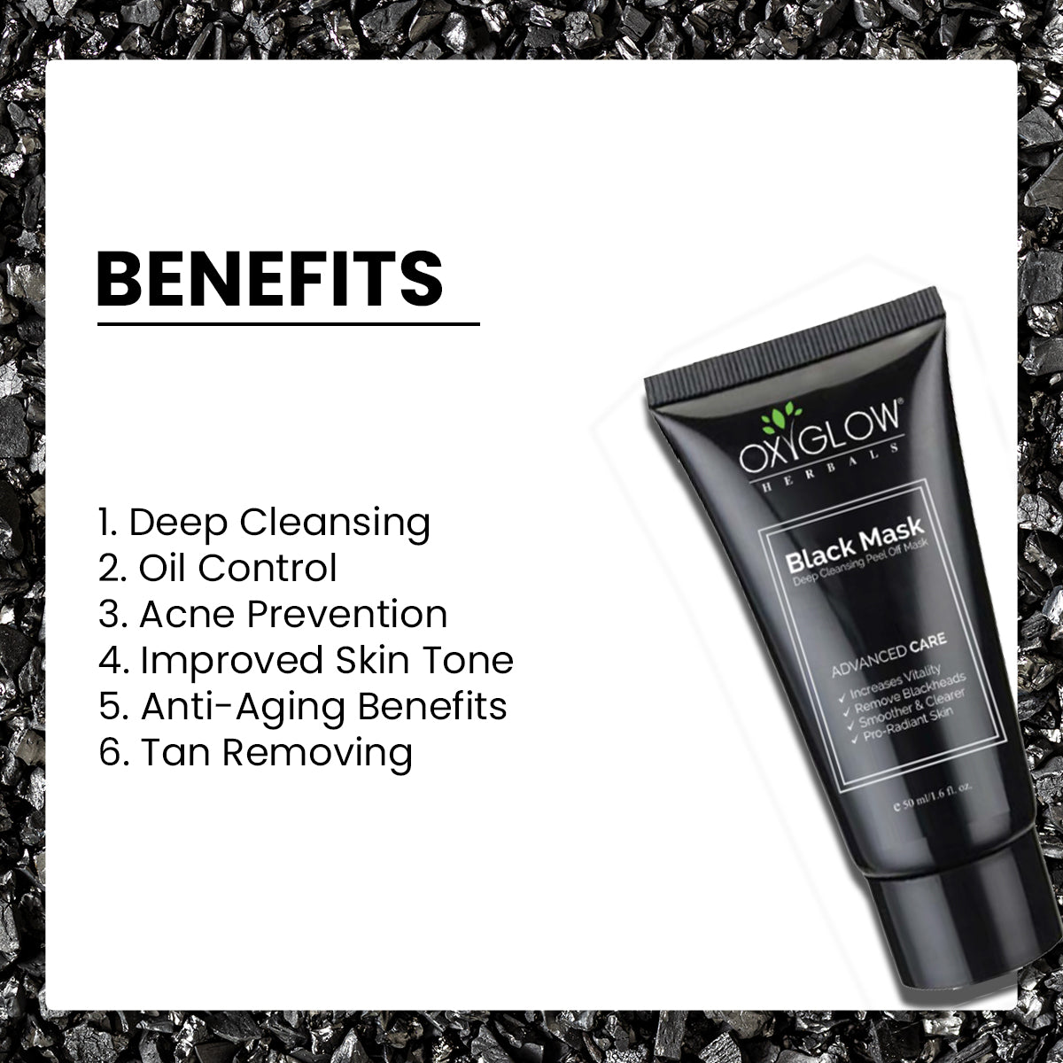 OxyGlow Herbals Black Mask 50ml | Charcoal Active Deep Cleansing Mask | Remove Blackheads & Increase Skin Vitality