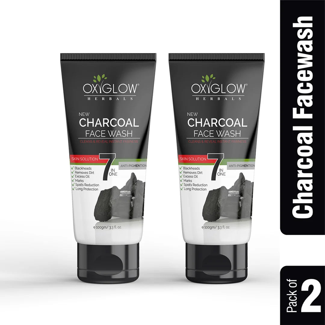 OxyGlow Herbals 7 in One Activated Charcoal Face Wash- 100ml | Deep Exfoliation | Removes Blackheads - Whiteheads