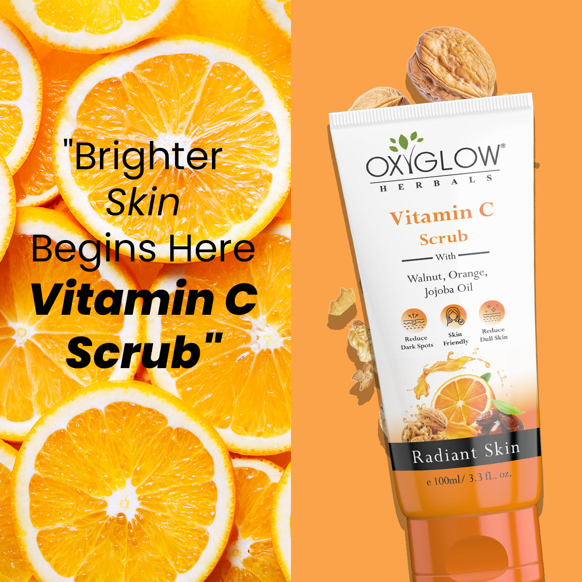 OxyGlow Herbals Vitamin C Scrub 100ml | Enhances Skin Radiance | Reduces Acne Scars | Radiant Glow