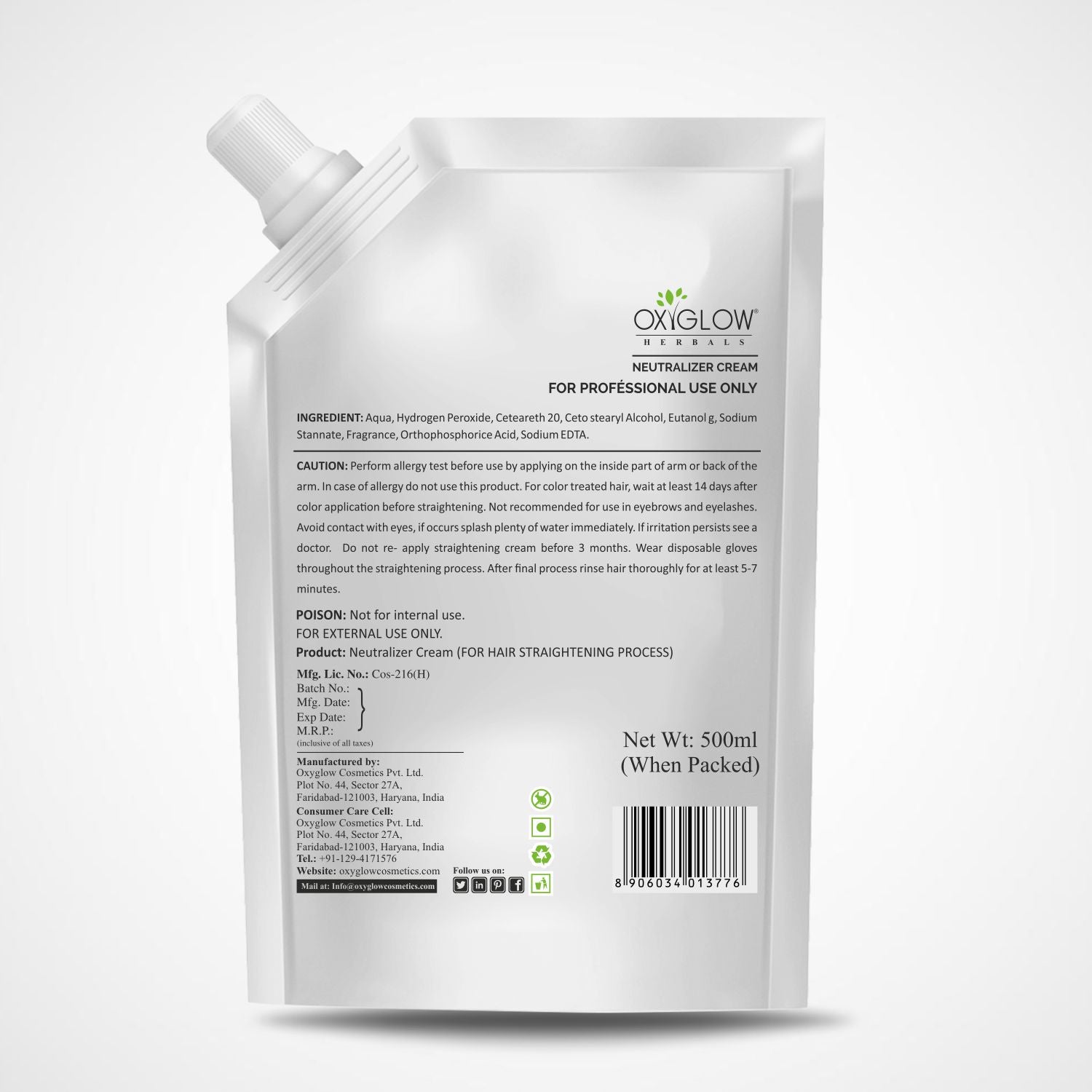 OxyGlow Herbals Professional Salon Hair Straightening with Neutralizer Cream | 500ml Each | Straightens Curly & Resistant Hair