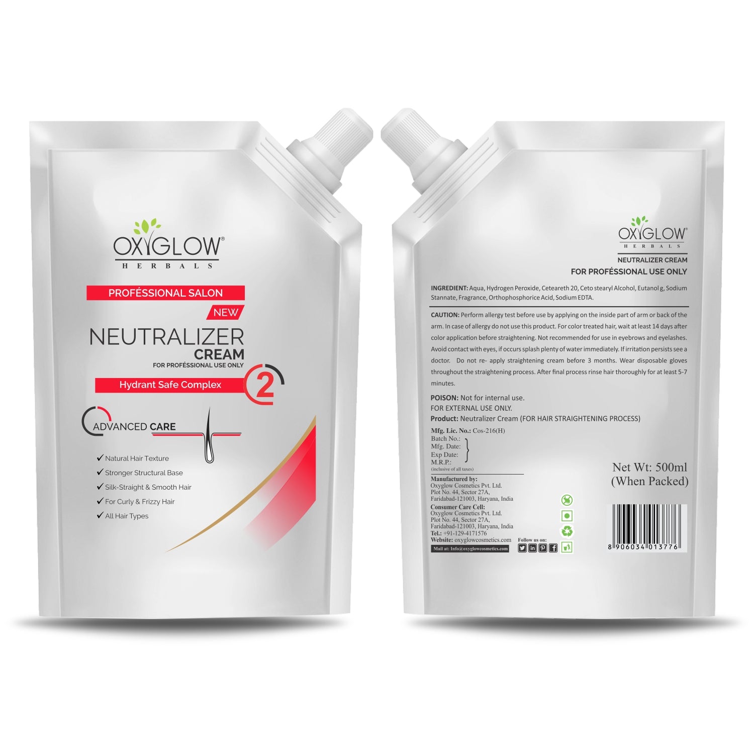 OxyGlow Herbals Professional Salon Hair Straightening with Neutralizer Cream | 500ml Each | Straightens Curly & Resistant Hair