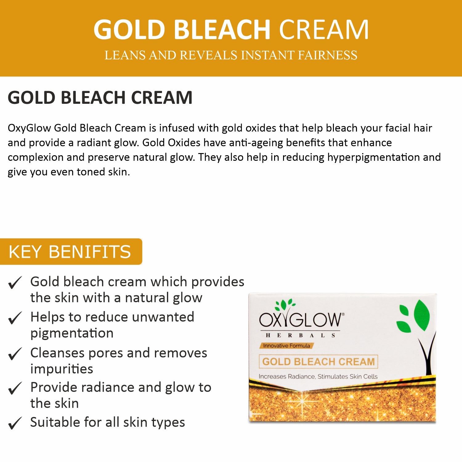 OxyGlow Herbals Gold Bleach Cream-Key benefits