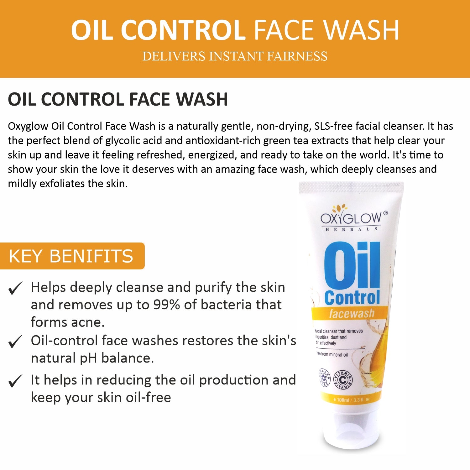 Oxyglow Herbals Oil Control Face wash-key benefits
